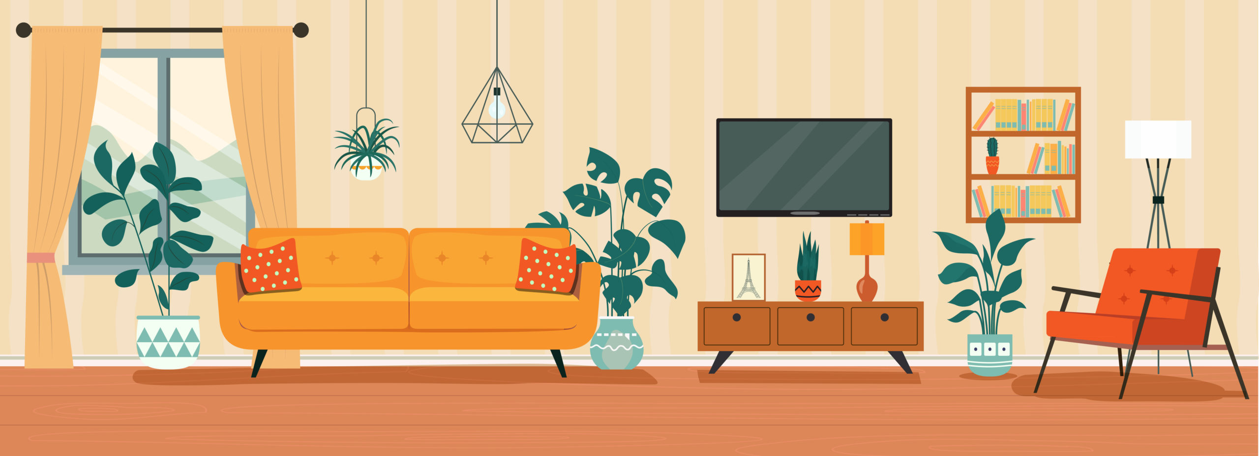 Well decorated living room illustration